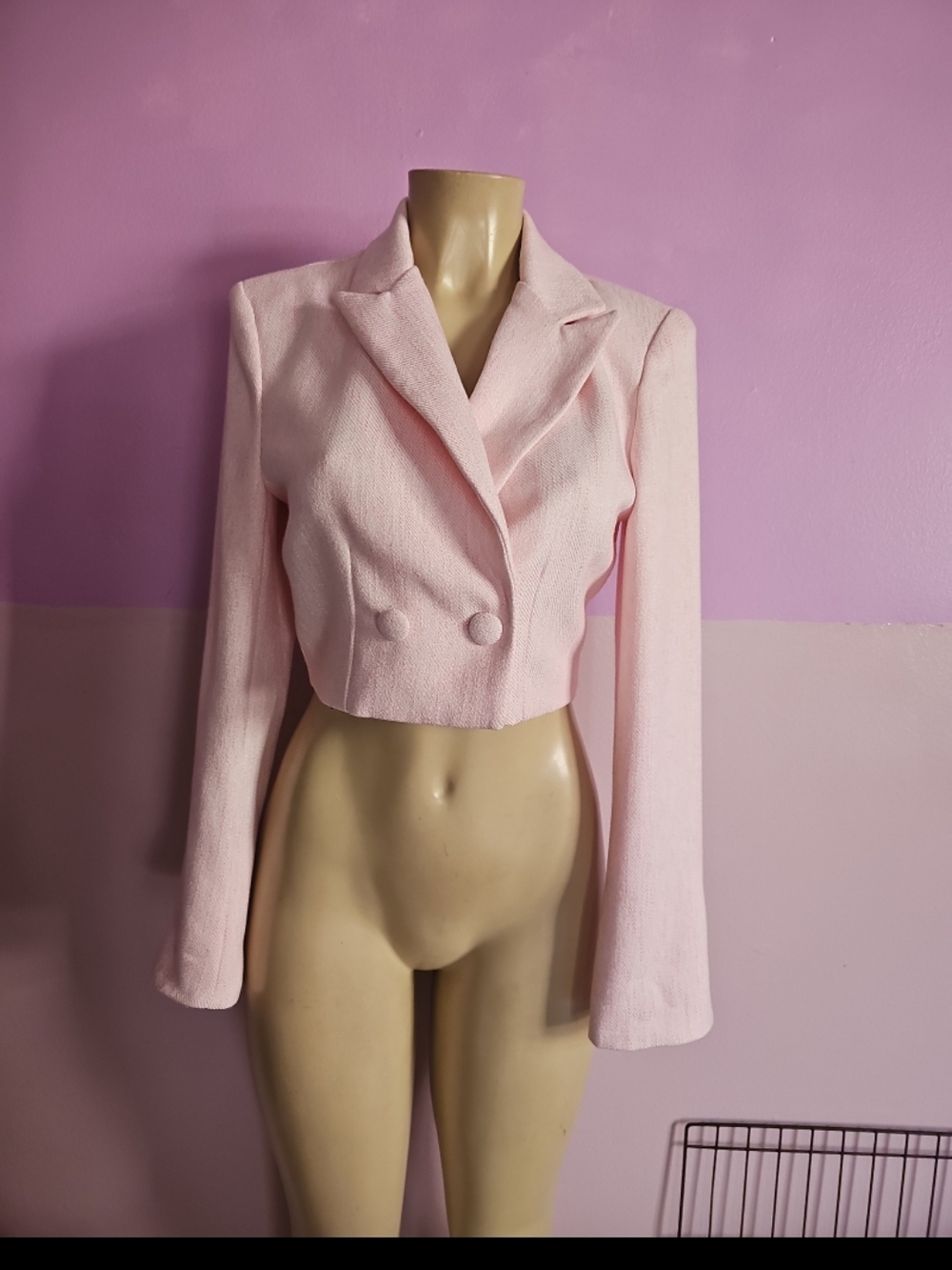 Saint Laurent Light Pink Cropped Double-Breasted Blazer
